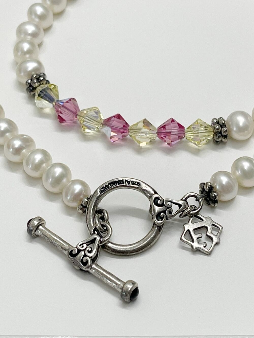 Elyse Ryan Sterling Silver 925 Swarovski Crystal Necklace Pearl Lemonade Toggle